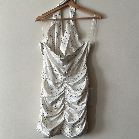 NEW Zara Satin Draped Black & White Polka Dot Halter Dress with Ruched Bottom - Picture 13 of 14
